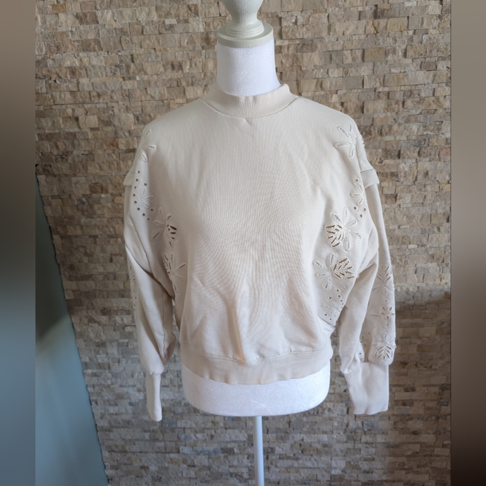 Scotch & Soda Cream Cutout Floral Sweatshirt